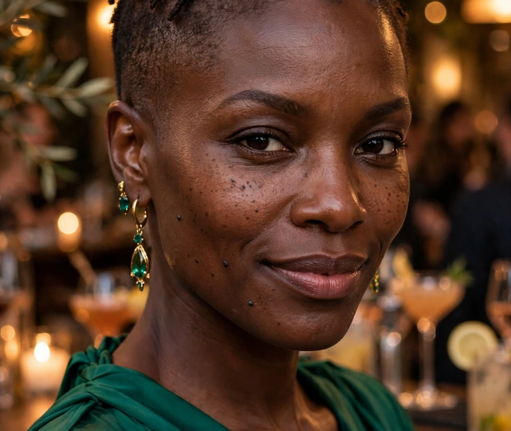 Black woman with a tapered pixie featuring flat twists on top and neatly faded tapered sides