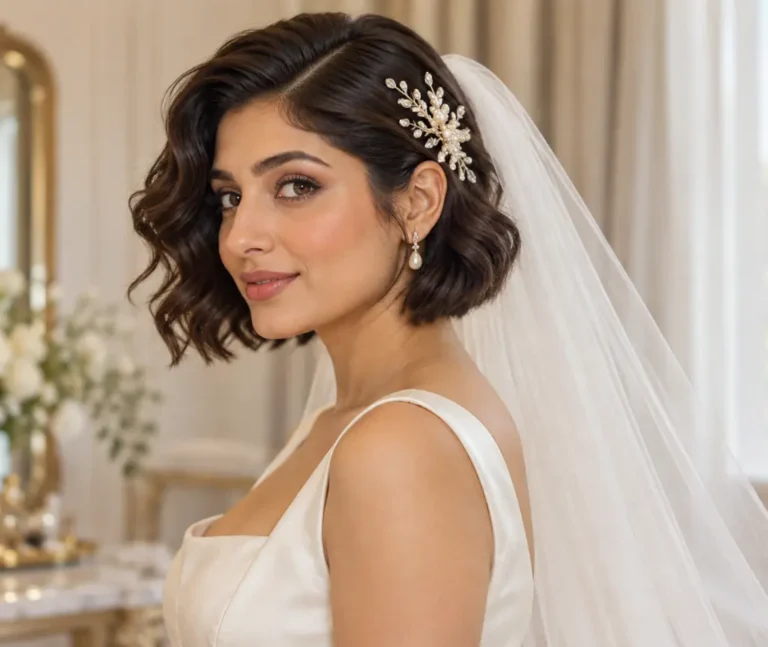 31 Short Wedding Hairstyles with Veils and Hair Accessories
