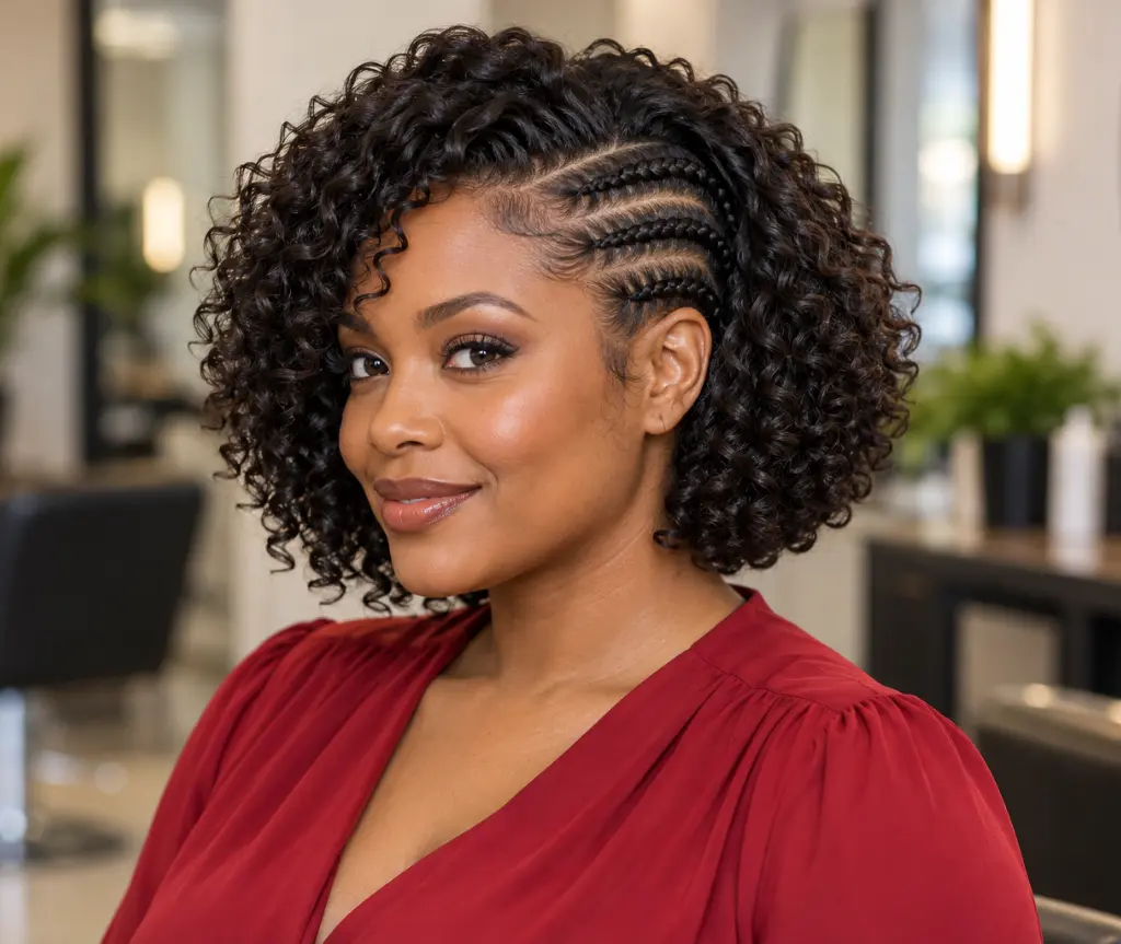 Side Cornrows with a Curly Bob
