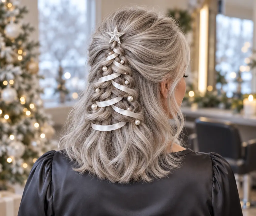 Silver-and-Pearl Christmas Tree Hair