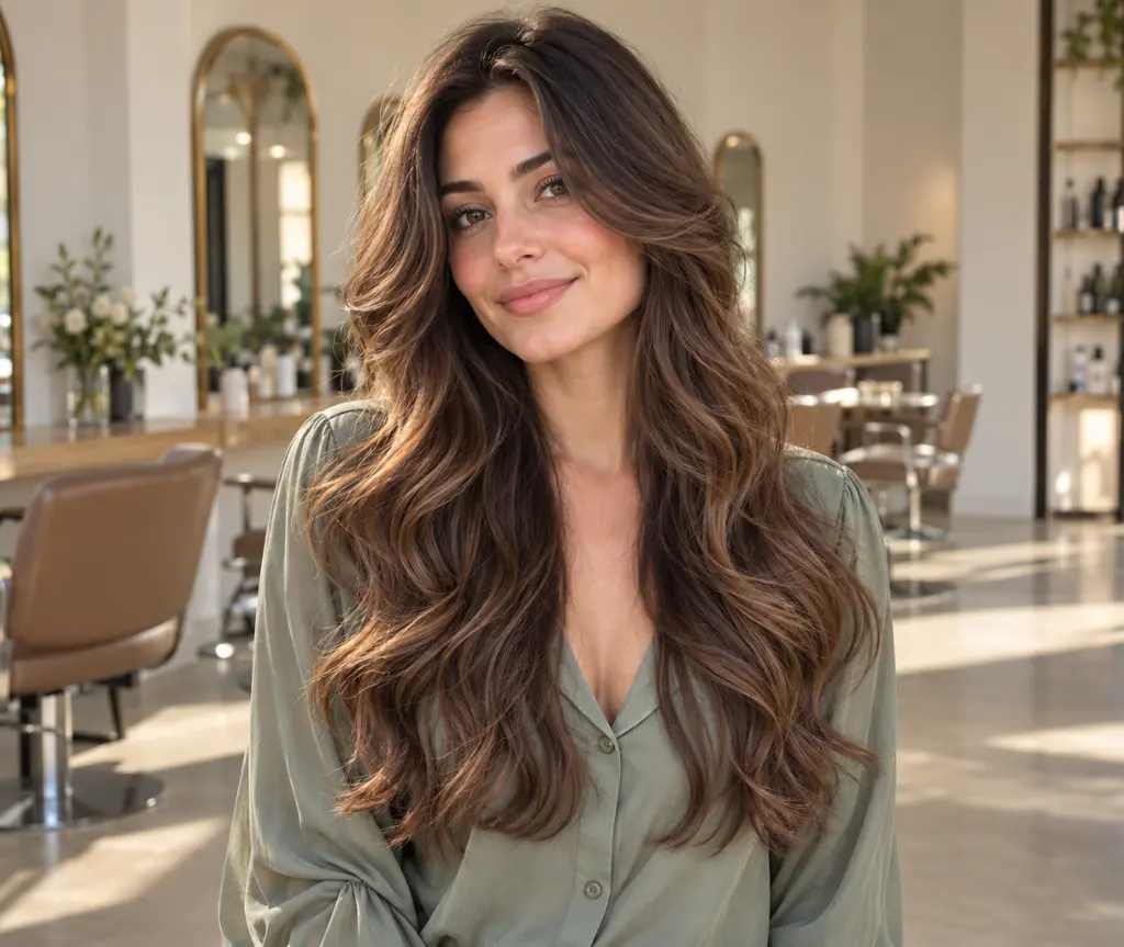 Soft Butterfly Layers for Long Wavy Hair