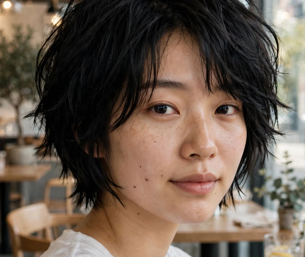 Choppy layered stacked bob adding texture to fine hair