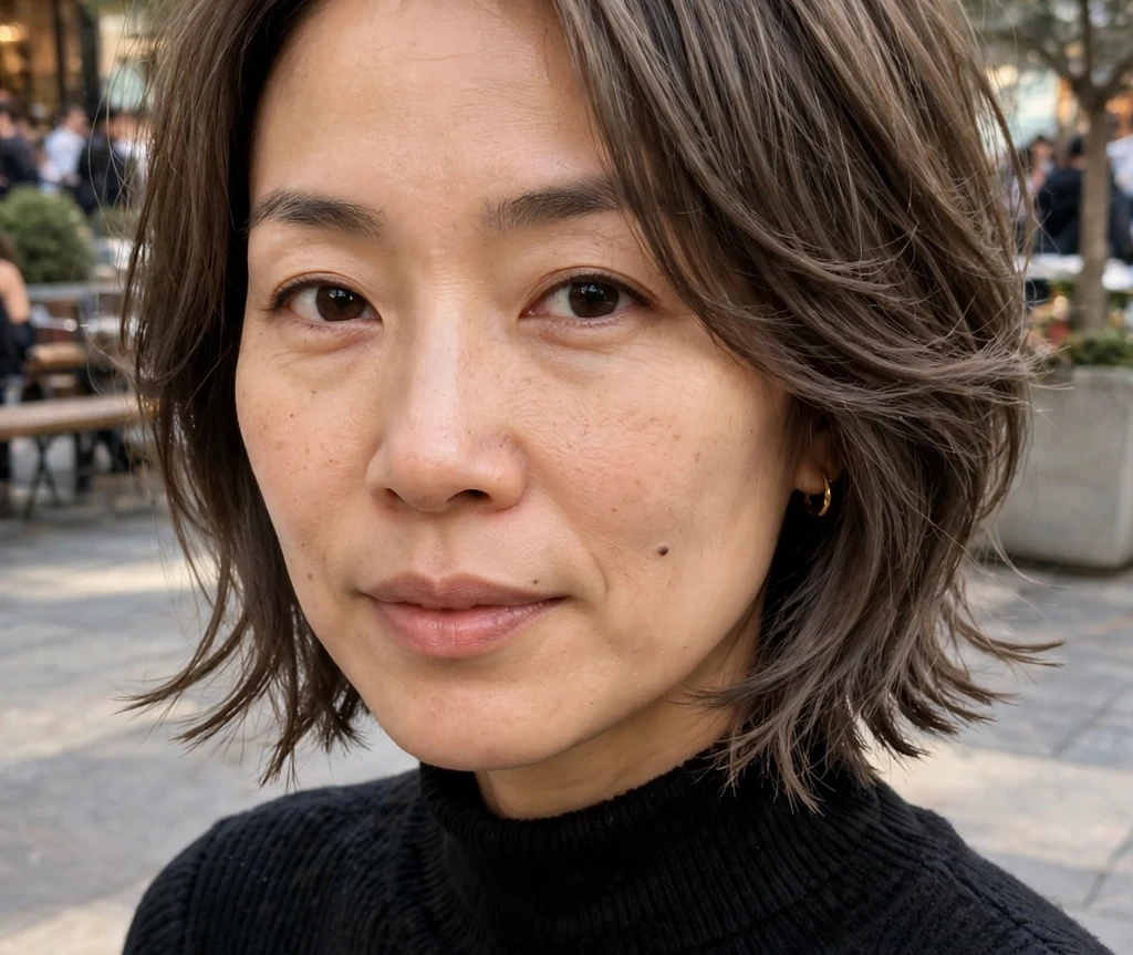 Stacked bob with razored ends for fine hair