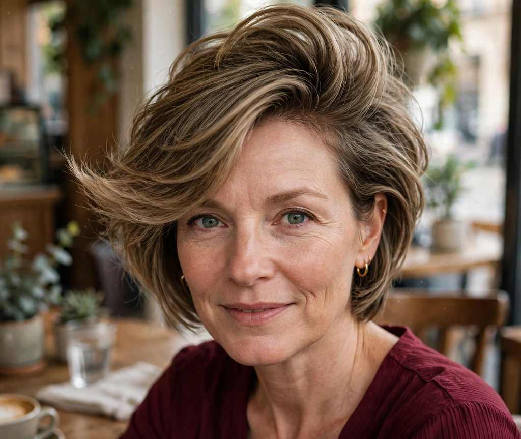 Stacked bob with side sweep and height for fine hair