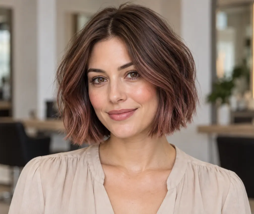 Subtle Rose Brown Short Bob