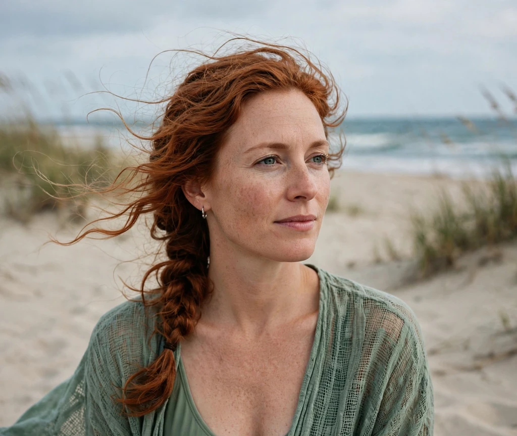 Woman with a beachy side braid on the sand