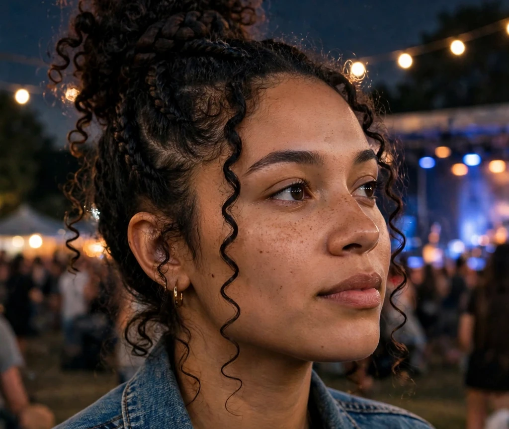 Woman with a pineapple braid updo at a concert