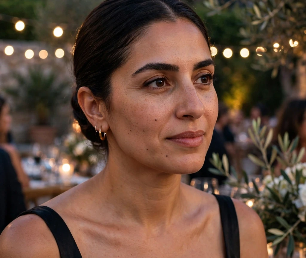 Woman with a sleek middle-part low bun at a summer gala