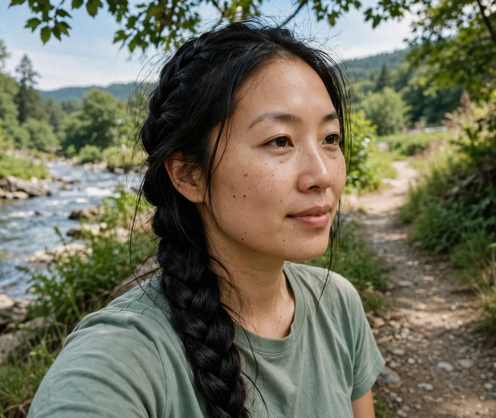 Woman with a fishtail braid on a trail