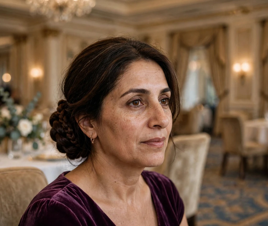 Woman with a rope braid updo in a hotel ballroom