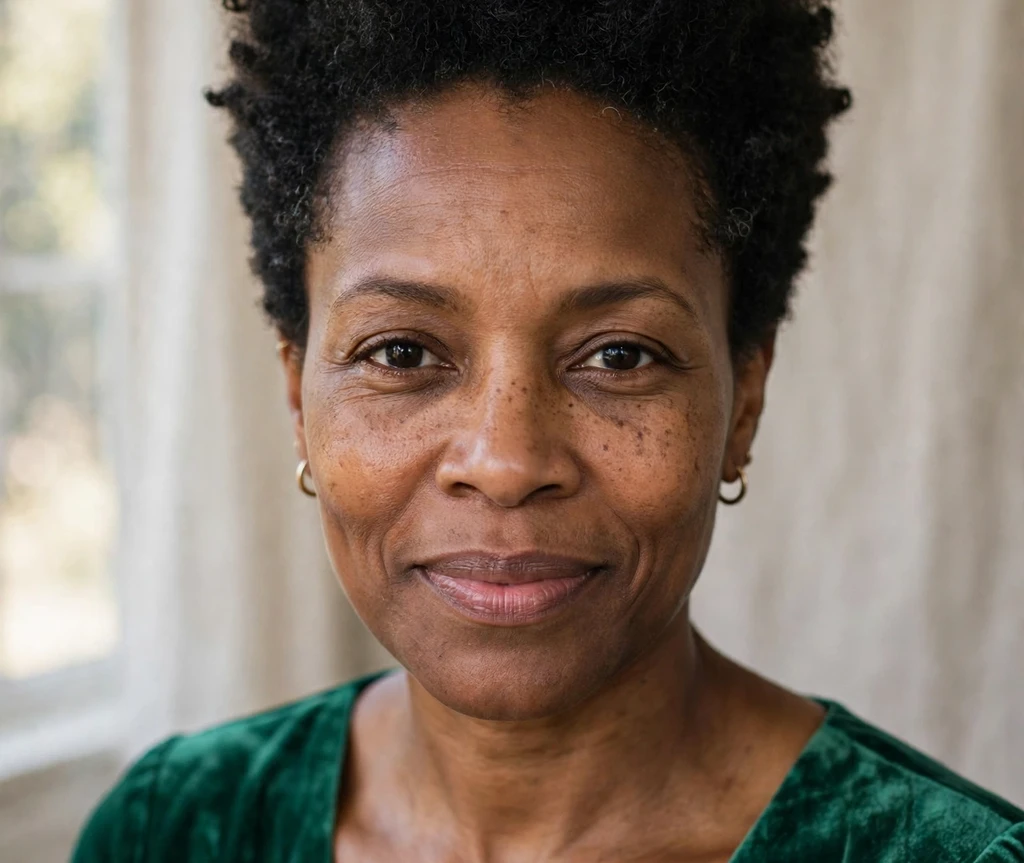 Black woman with a tapered afro featuring defined curls on top