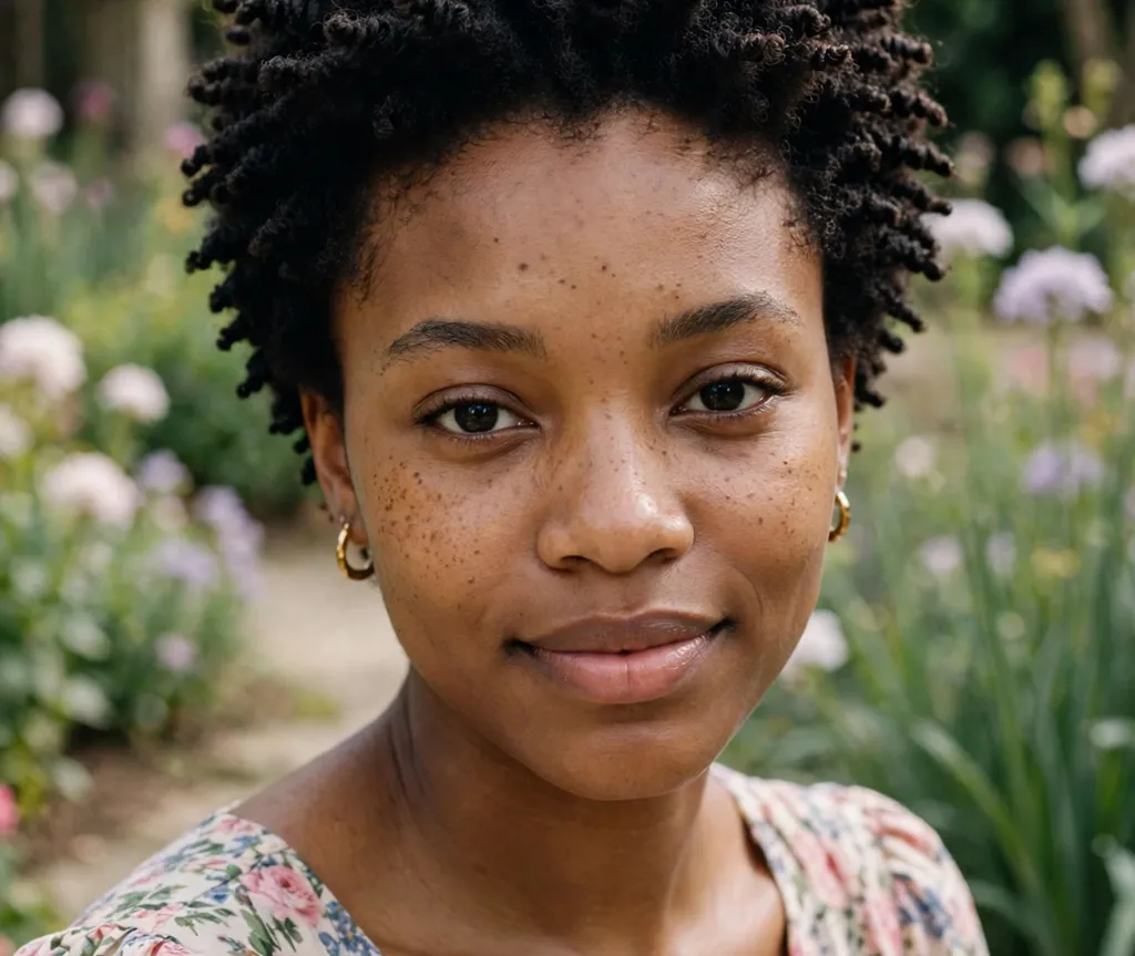 Young Black woman with a tapered afro styled in perfectly defined coils