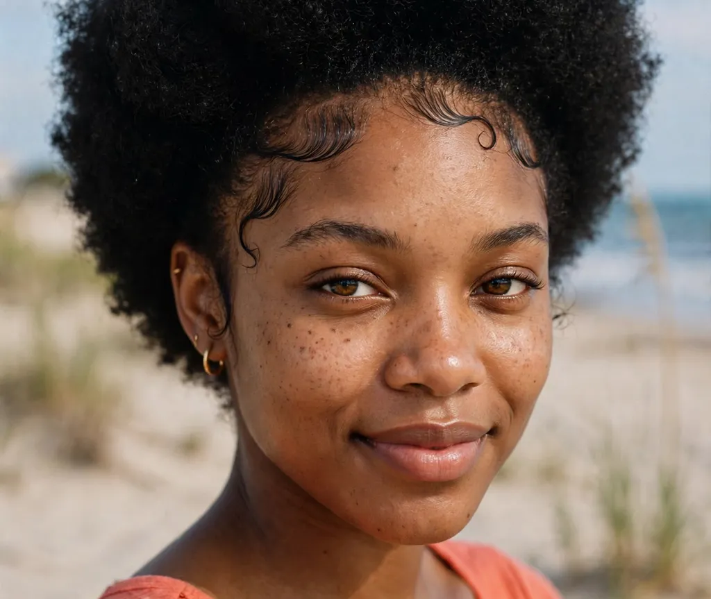 Young Black woman with a tapered afro and swooped styled baby hairs