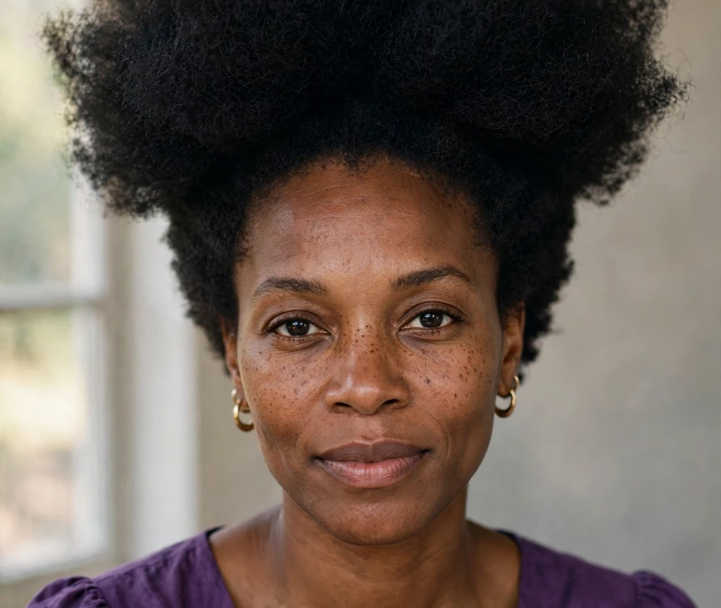 Black woman with a tapered afro featuring a big voluminous natural crown