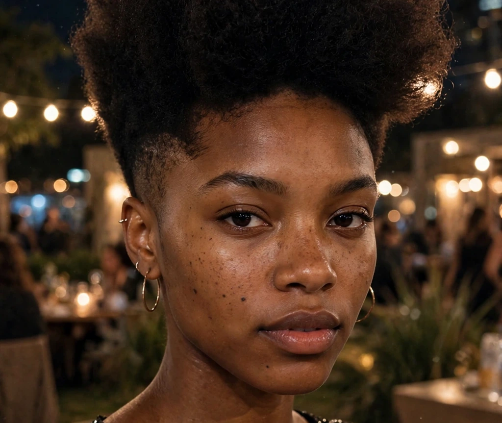 Young Black woman with an edgy night-out tapered afro, dramatic and bold