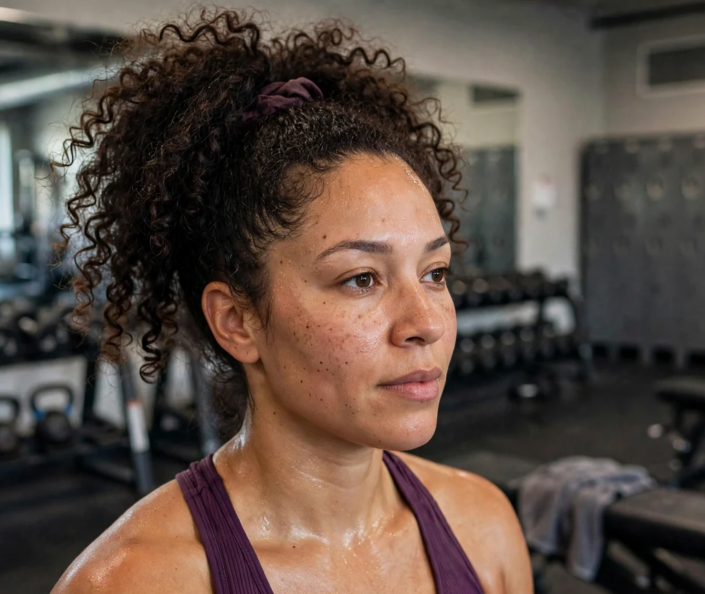 Woman with a high volume ponytail at the gym