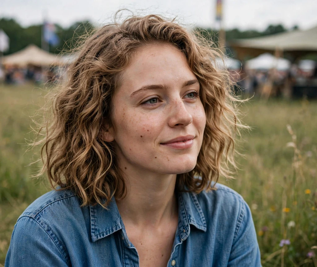 Woman with crimped waves at a music festival