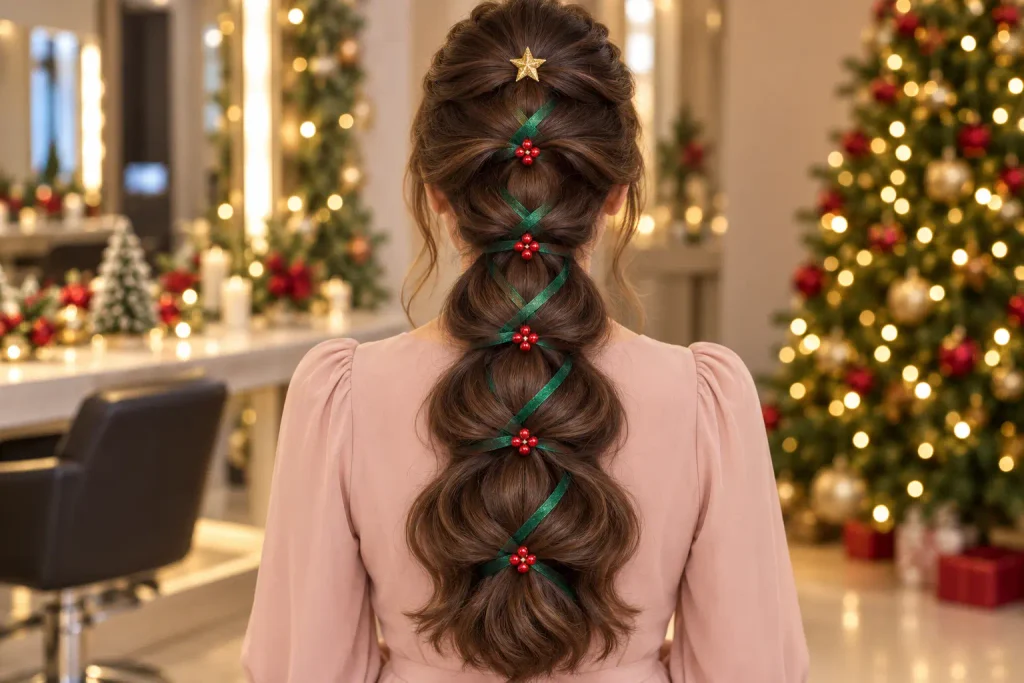 Topsy-Tail Christmas Tree Hairstyle