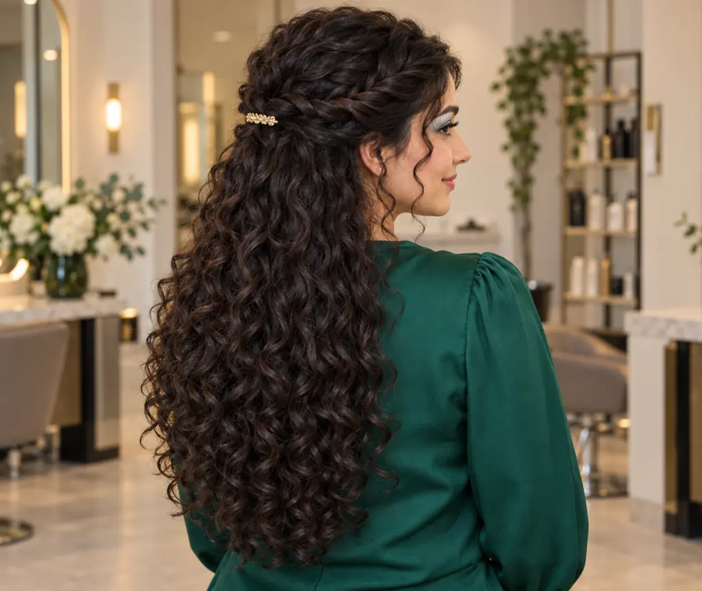Twisted Half-Up Curly Hairstyle