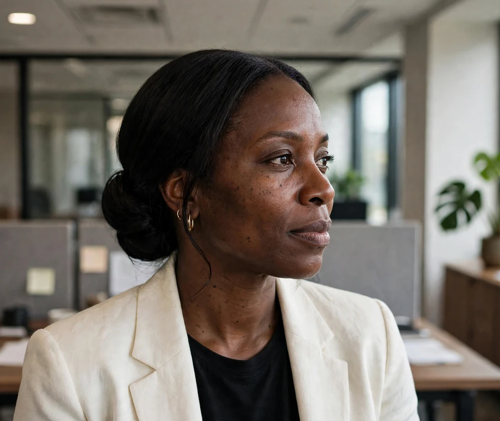 Black woman with a sleek low chignon in a modern office