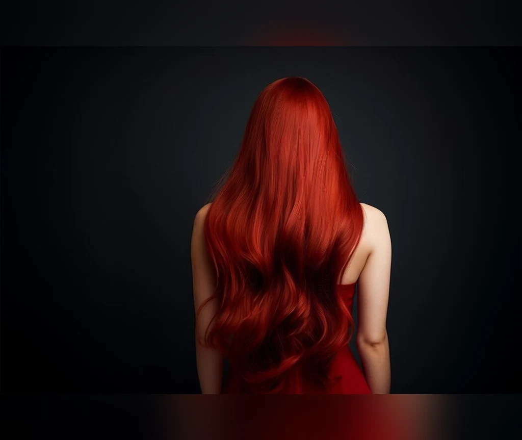 Blood-red vampire waves flowing over the shoulders