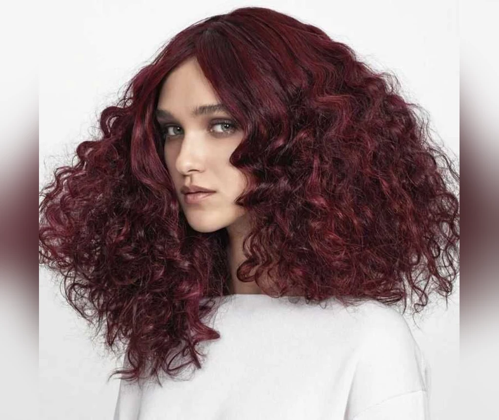 Burgundy curly vampire hair with rich tight curls