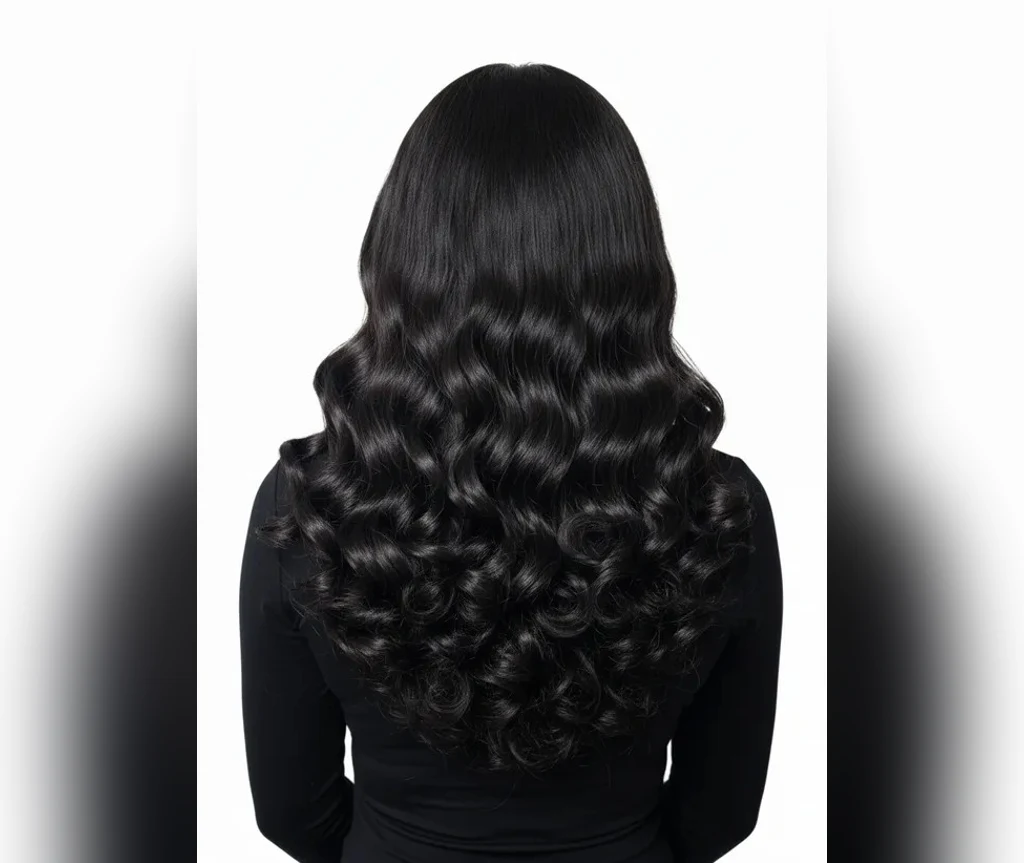 Seductive black waves with bold vampire makeup