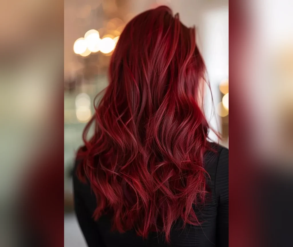 Deep red velvet waves with a glossy finish