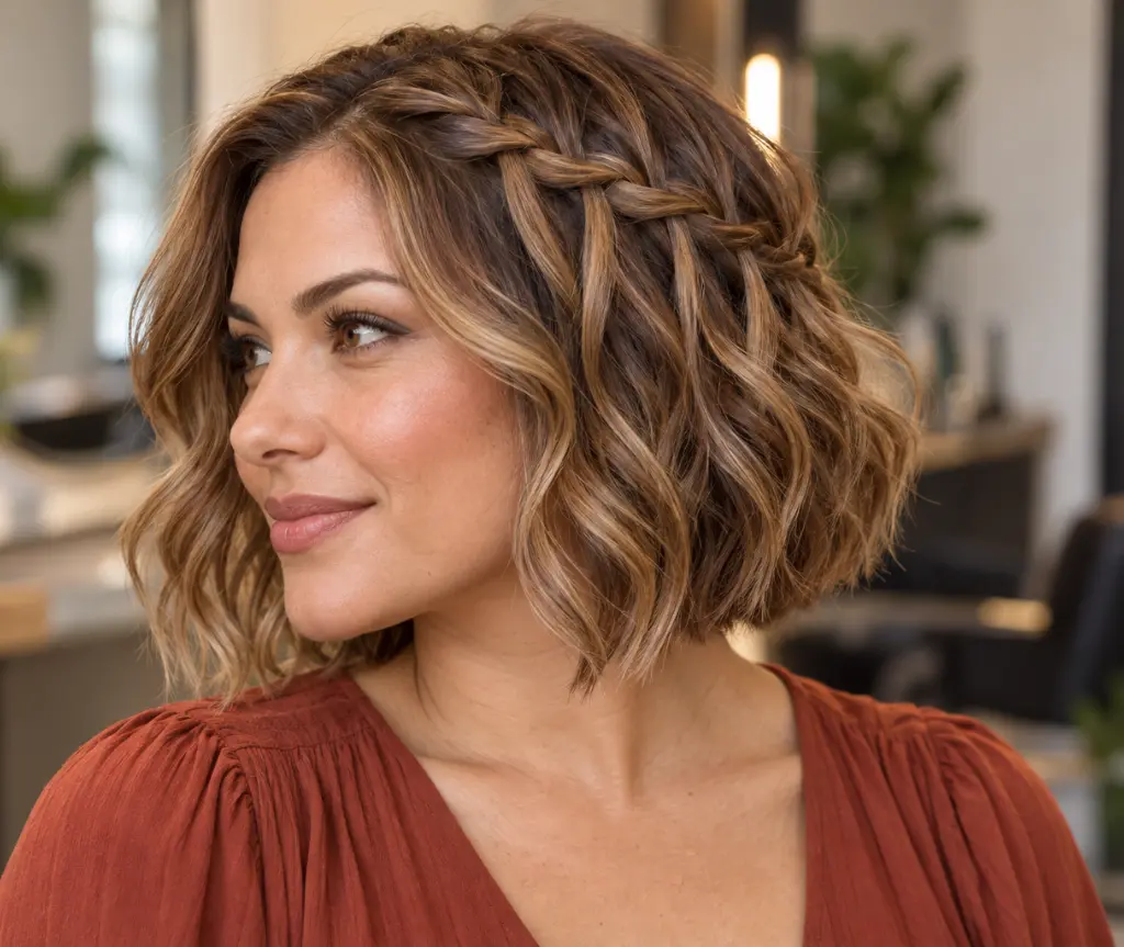 Waterfall Braid on a Wavy Bob