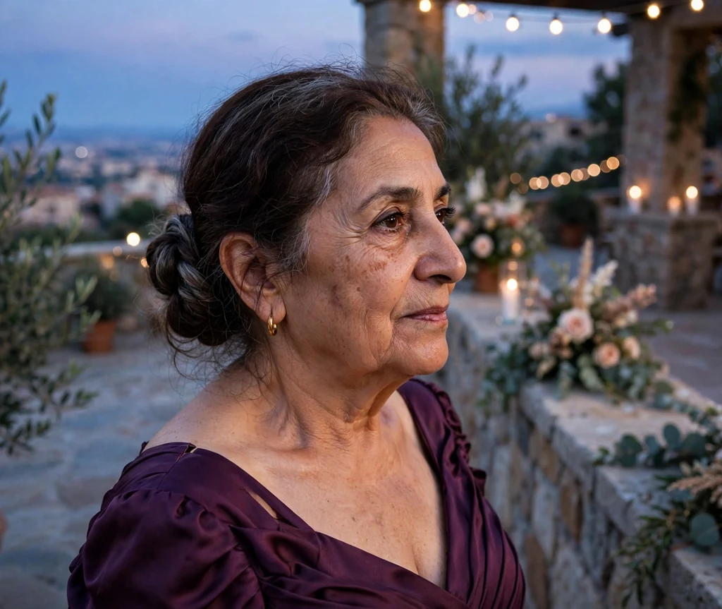 Twisted side bun wedding hairstyle on a woman in her 60s