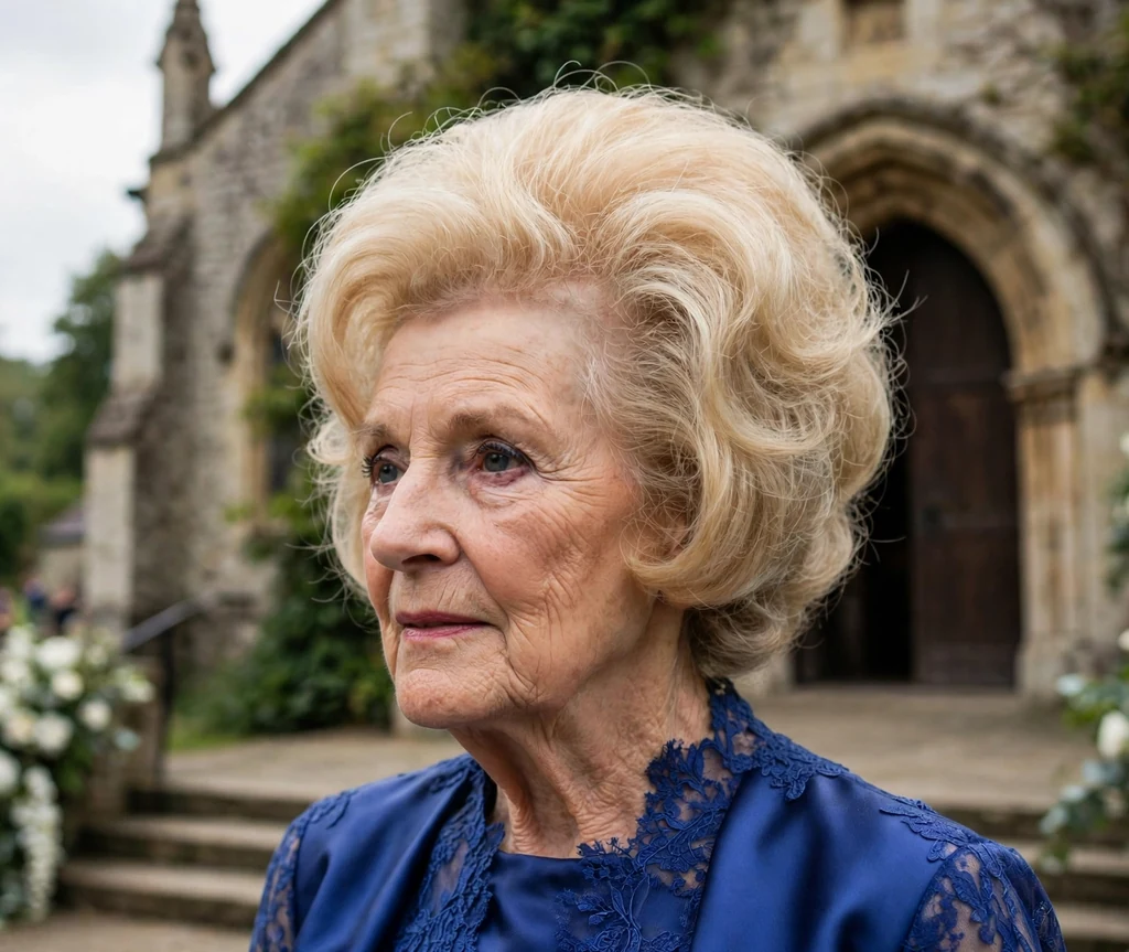 Elegant beehive wedding hairstyle on a woman over 50