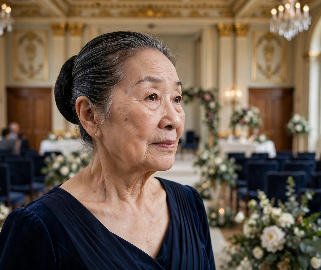 Classic ballerina bun wedding hairstyle on a woman in her 60s
