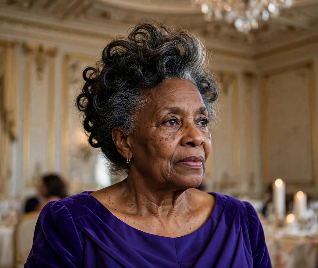 Elegant upswept curls wedding hairstyle on a Black woman in her 60s