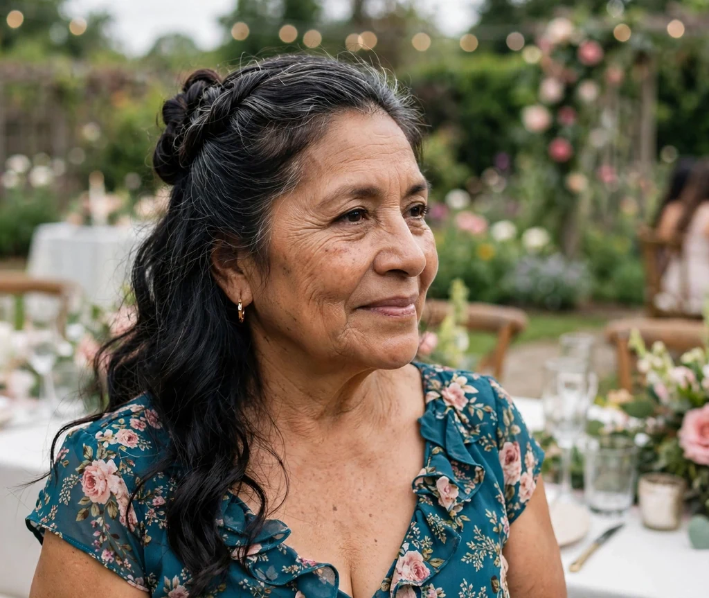 Twisted half-up wedding hairstyle on a woman over 50