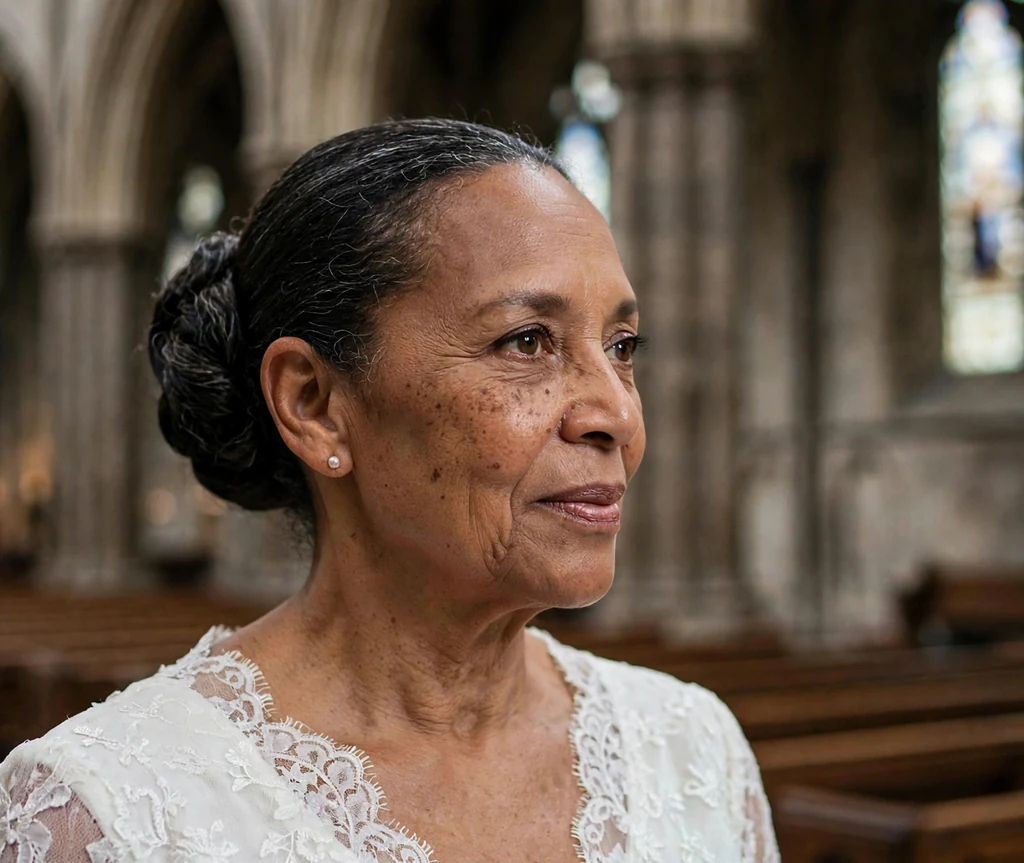 Timeless bridal bun wedding hairstyle on a woman in her 50s