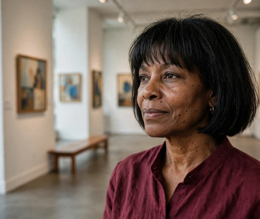 Blunt chin-length bob with wispy bangs on natural textured black hair