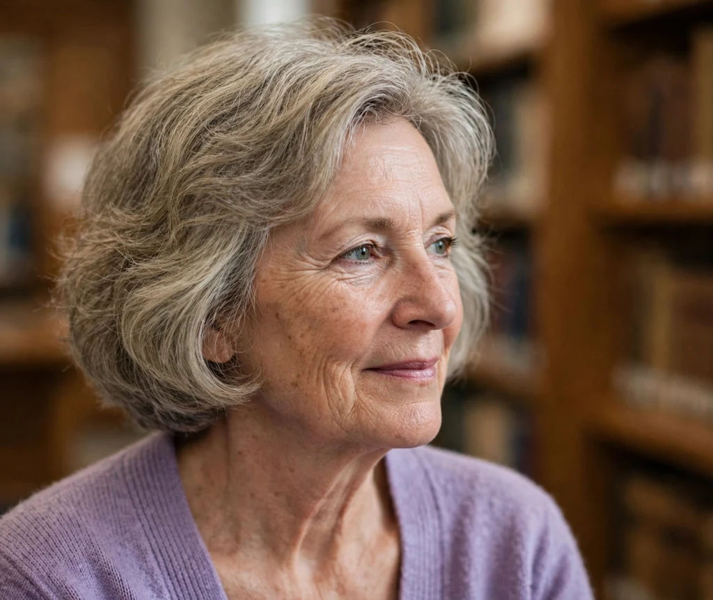Chin-length gray-blonde bob with rounded volume and soft shape