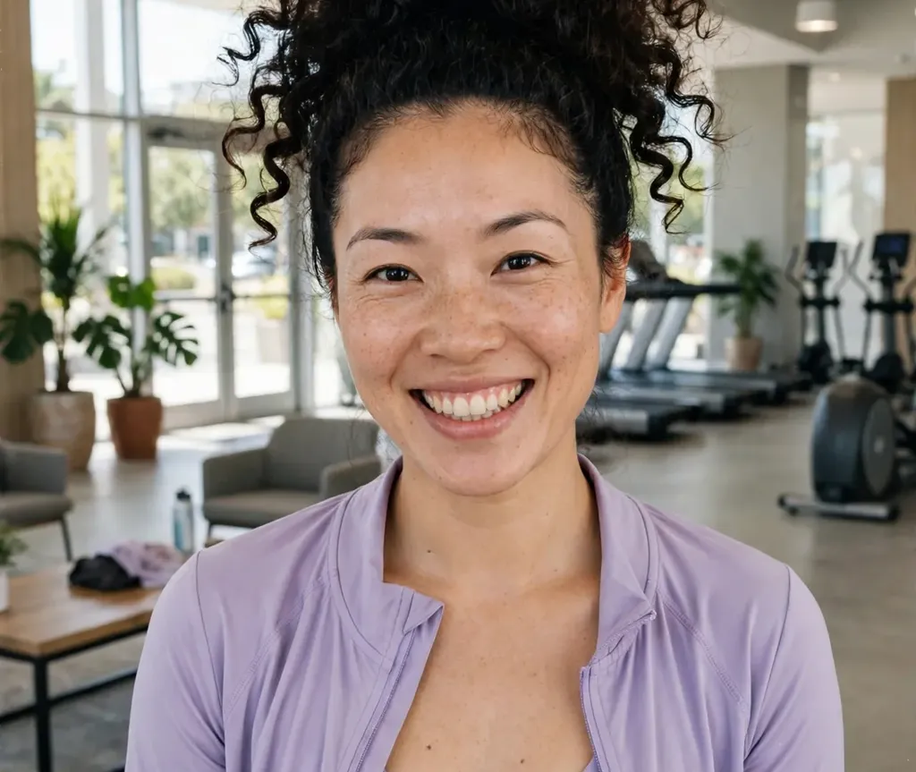 Woman with a high voluminous curly pineapple ponytail