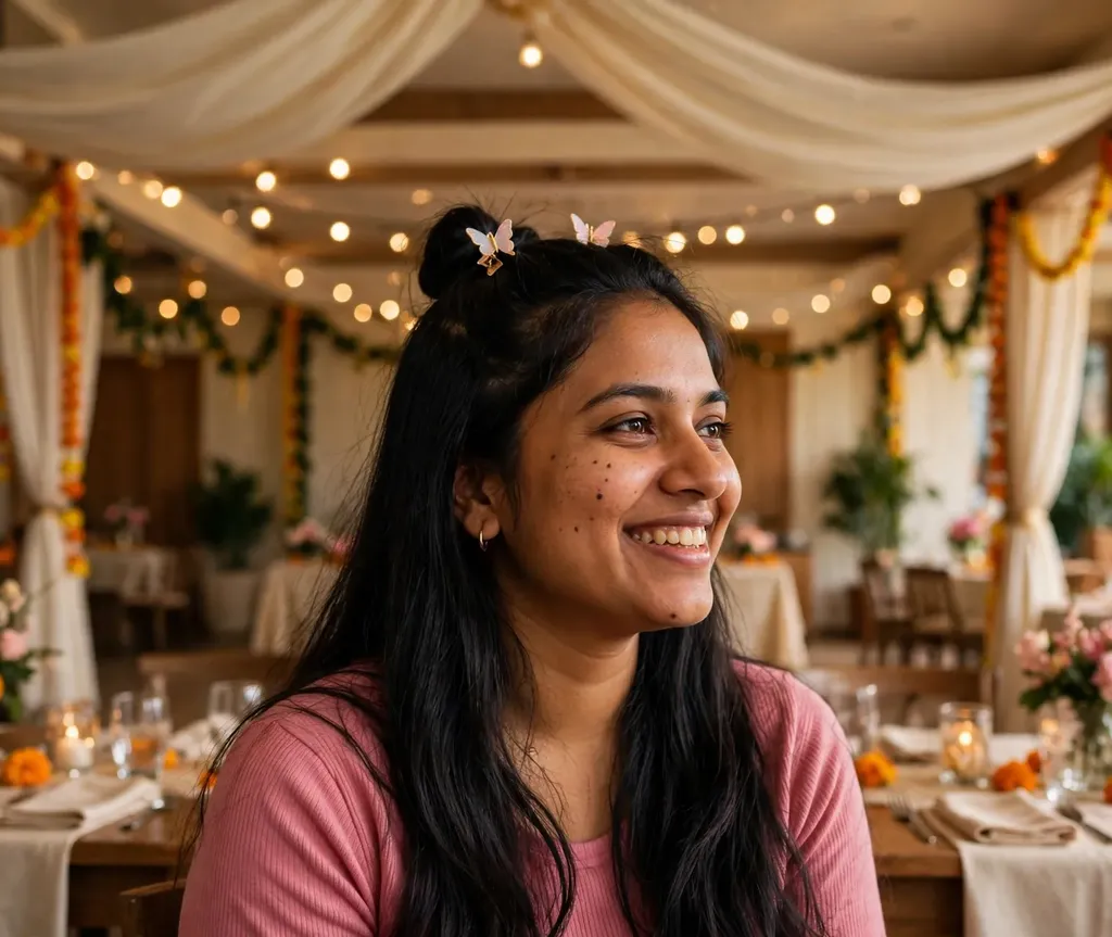 Woman with a half-up hairstyle decorated with butterfly clips