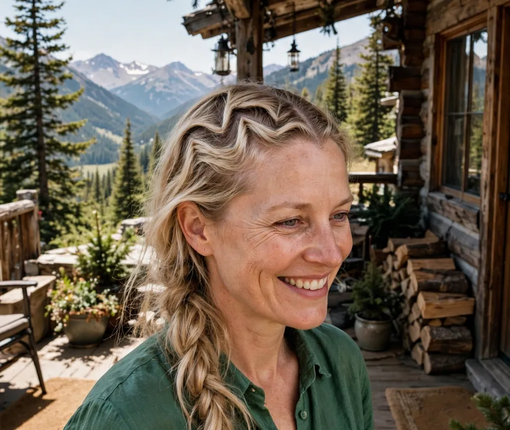Woman with a zigzag parting and a loose side braid