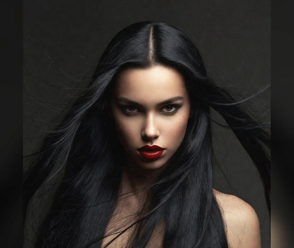 Jet black sleek vampire hair with a center part
