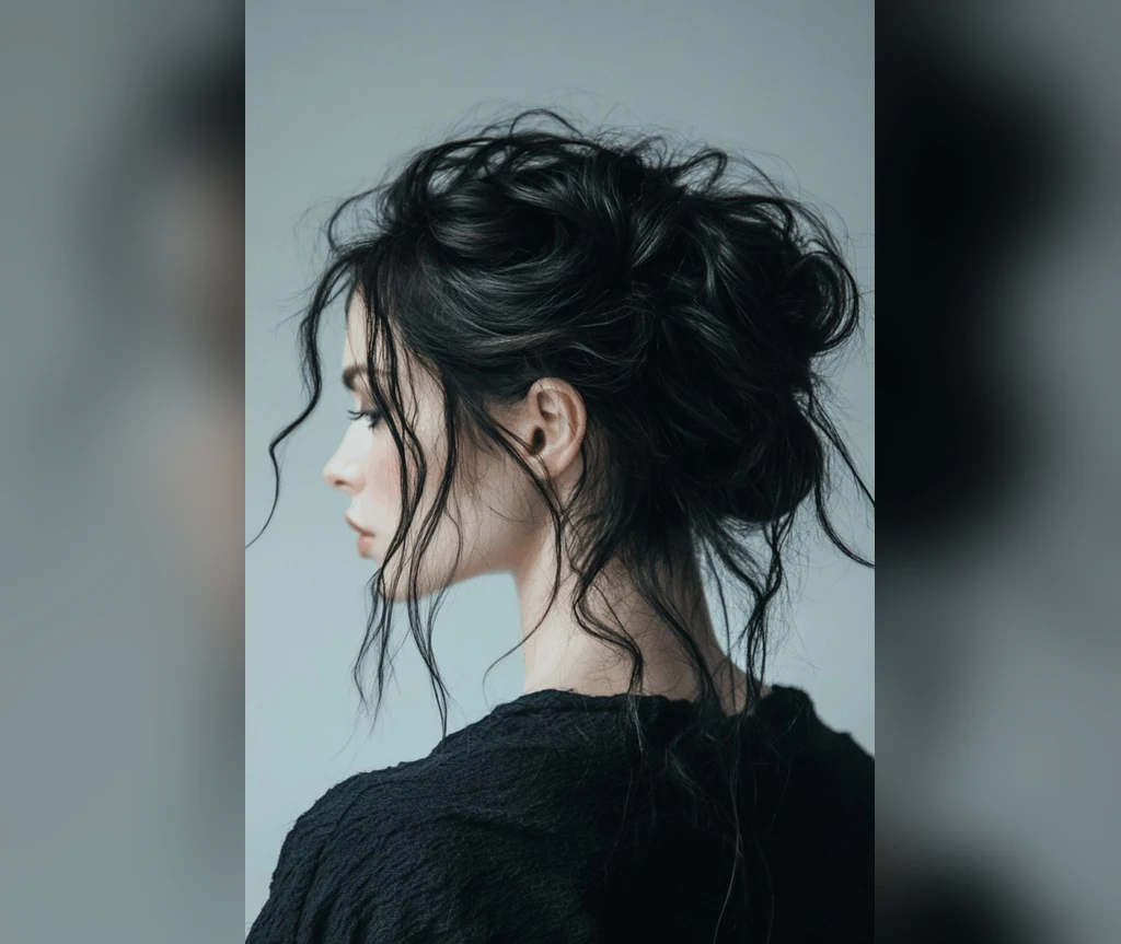 Messy gothic updo with soft loose texture
