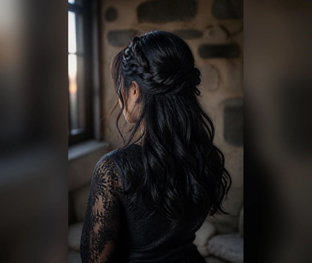Half-up dark waves shown from behind