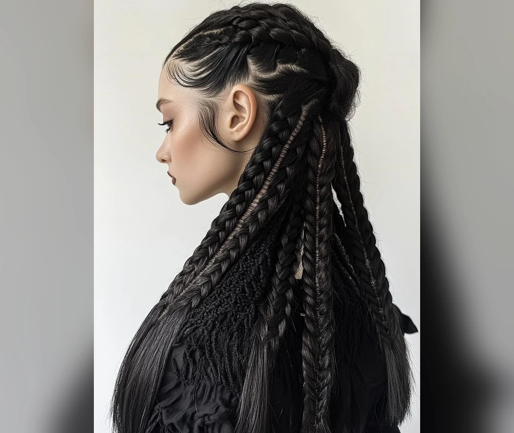 Double dutch braids in a bold gothic style
