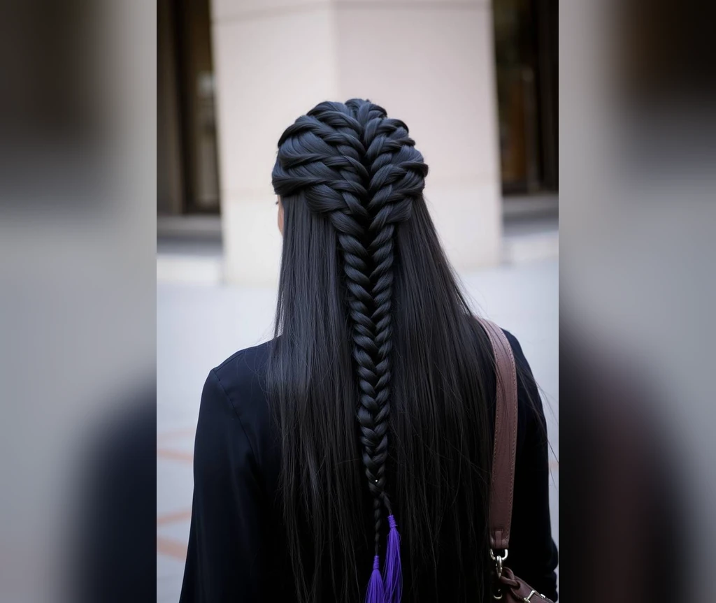 Long single braid shown from behind