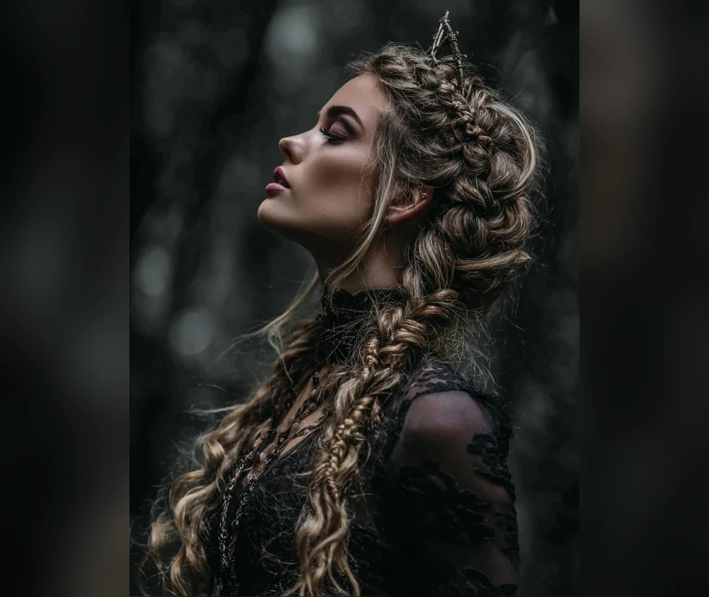 Blonde gothic braids in a fantasy-inspired style